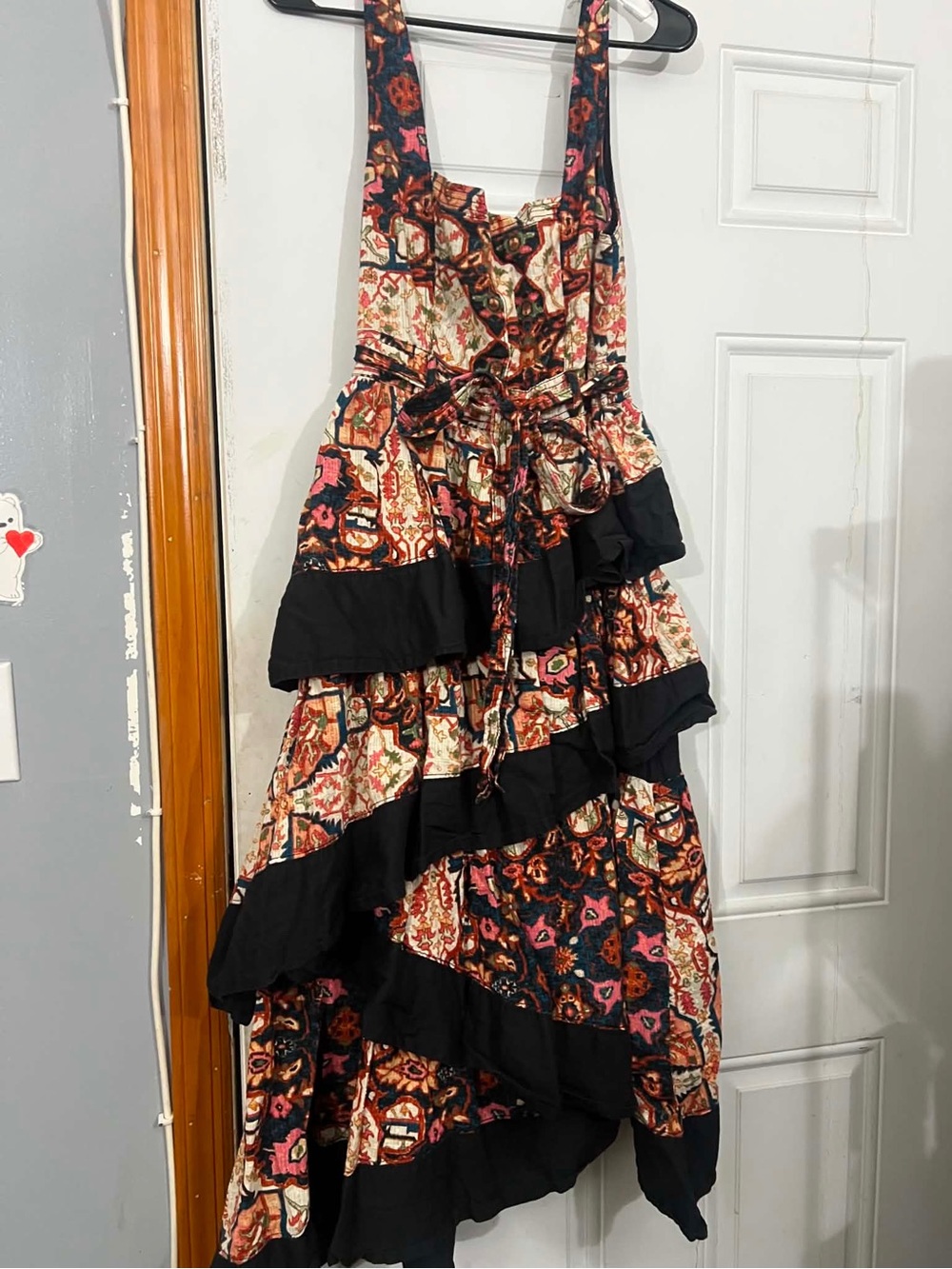 Anthropologie Black Tiered Floral-Print Sundress with Ruffle Details Size Large